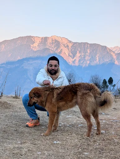 Hardeep with a mountain dog